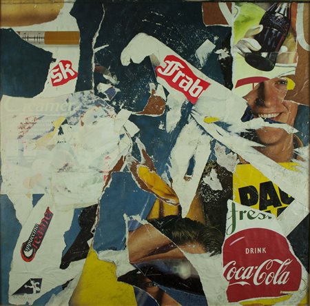 MIMMO ROTELLA Catanzaro 1918 – Milano 2006 "Creamer " decollage su tela anno...