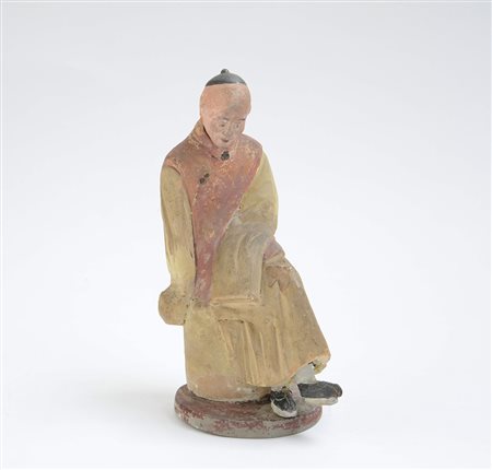 Figura in grès con testa rimovibile, scritta sul fondo (difetti e...