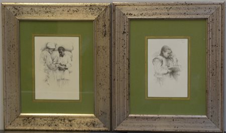 Giorgio Fanzini "Figure orientali e "Cherichetti" Due acqueforti (cm 20x13)...