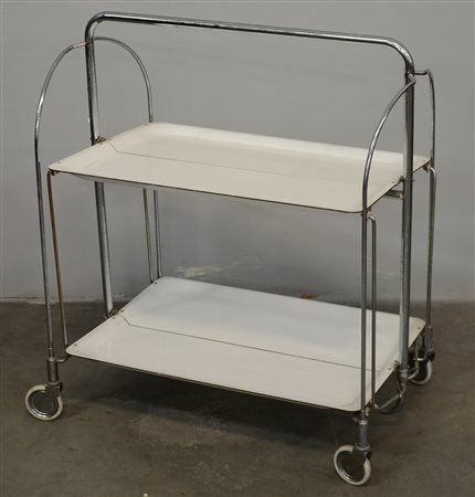 Carrello da servizio richiudibile con struttura in metallo e piano in fornica...