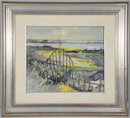 Michele Baretta (Vigone 1916 - 1987)"Po di Levante" 1980olio su masonite (cm...
