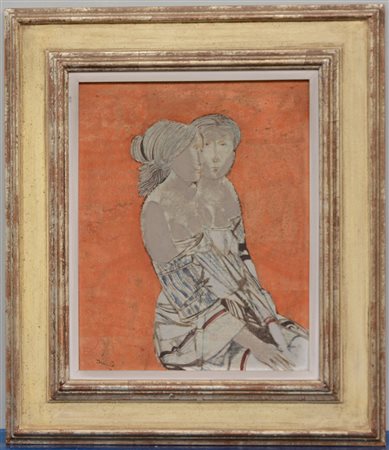 Lino Dinetto "Le due amiche" tecnica mista su compensato (cm 50x40) firmato...