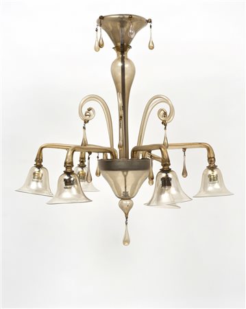 Manifattura F.lli Toso, Murano - Lampadario a sei braccia in vetro pagliesco...