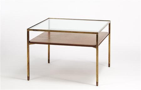 Tavolo da salotto, due ripiani, con struttura in ottone, piano superiore a...
