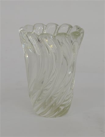 Seguso Vaso in vetro incolore a costolature ritorte. Murano, anni 40 (h cm...