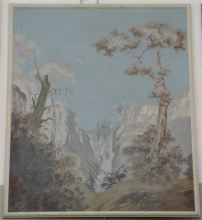 Ignoto, "Paesaggio" tempera su carta applicata su tela (cm 206x176) se. XIX,...