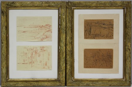 Biasion "Paesaggi" quattro disegni a china e sanguigna su carta, misure...
