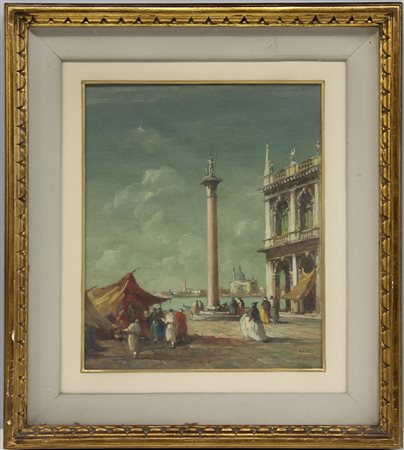 Firma indecifrata, "Scorcio di Venezia" olio su tela (cm 30x25,5) firmato in...