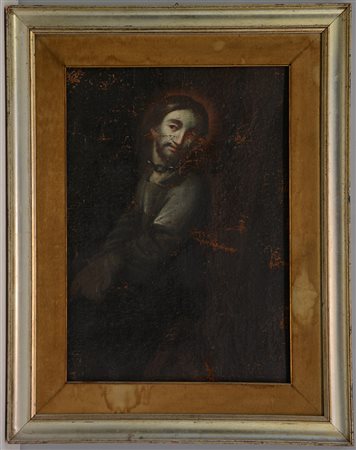 Scuola del secolo XVII "Cristo alla colonna" frammento ad olio su tela ( cm...
