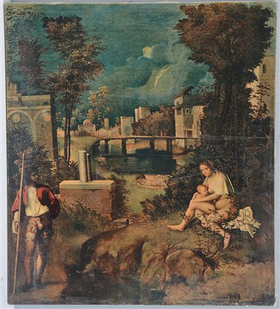 Riproduzione su tela da un dipinto di Giorgione (cm 80x55) (difetti)