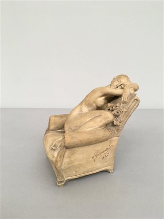 Arturo Pannunzio ( 1891 - 1953 ) "Ragazza nuda sulla poltrona" scultura in...