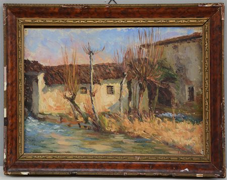 Passerini E. "Paesaggio di campagna" olio su cartone telato (cm 23x33)...