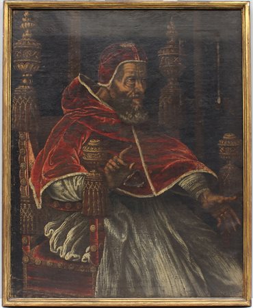 Ignoto, "Ritratto di pontefice" copia dall’antico, olio su tela (cm 86x70) in...