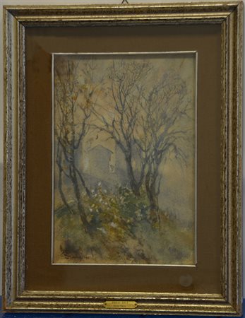 Scuola del secolo XIX "Scorcio con alberi" 1911 acquarello (cm 36x25) reca...