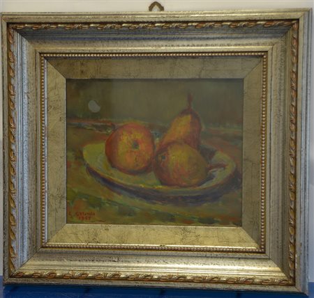 Ignoto "Frutta" 1955 olio su compensato (cm 25x31) reca firma G. Colombo e la...