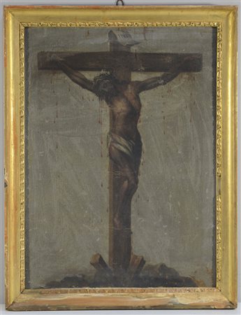 Scuola del secolo XVIII "Cristo crocifisso" olio su tela (cm 61x46) in...