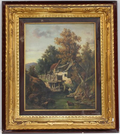 Federico Piccoli "Paesaggio con mulino" olio su tela (cm 47x38) firmato in...