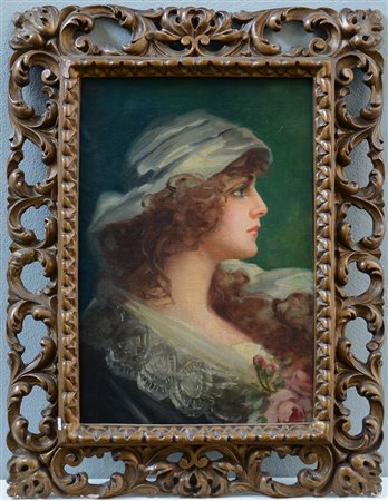 Scuola dell'inizio del sec. XX "Ritratto di ragazza" olio su cartone telato...