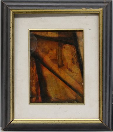 Firma indecifrata, "Composizione con figura" tecnica mista su tela incollata...