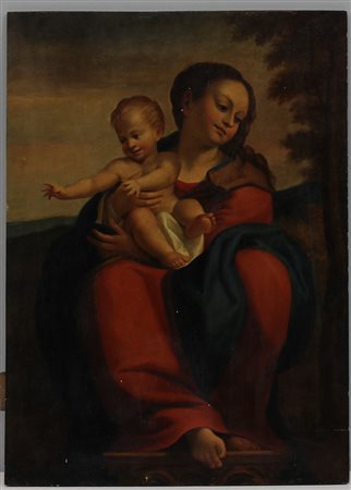 Da Correggio "Madonna con bambino" olio su tavola (cm 50x35)(restauri)
