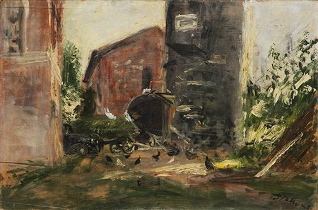 Guido Tallone (Bergamo 1894 - Alpignano 1967)"Corte agricola" 1955 ca.olio su...