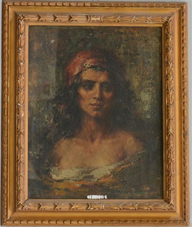 Pacifico Sidoli (attribuito) "Ritratto di giovane donna" olio su tela (cm...