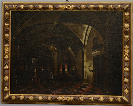 Scuola nord Europa del XVII "Cattura di Cristo(?)" olio su tela (cm 72,5x97)...