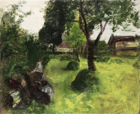 Guido Tallone (Bergamo 1894 - Alpignano 1967)"Paesaggio con alberi e case"...