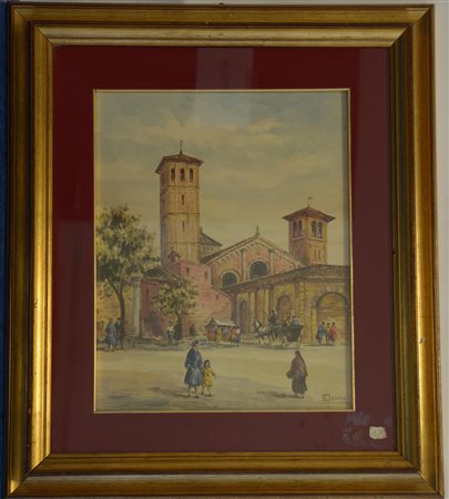 Ignoto "Basilica di Sant'Ambrogio a Milano" acquarello (cm 47x37) reca firma...