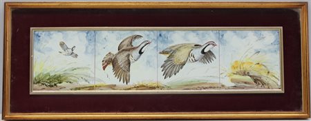 Antonio Vaccari "Pernici" 1978, composizione di quattro piastrelle dipinte...