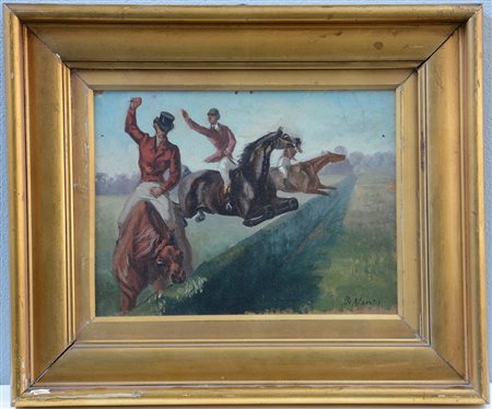 De Albertis "Salto della siepe" olio su cartone (cm 28x35) firmato in basso a...