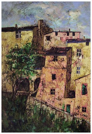 MARIO NOFERI San Giuliano Terme 1942 Case vecchie a Montemagno (Calci) Olio...