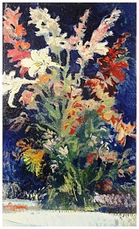 RAFFAELE DE ROSA Podenzana 1940 Fiori Olio su tavola intelata 50 x 30. Firma...