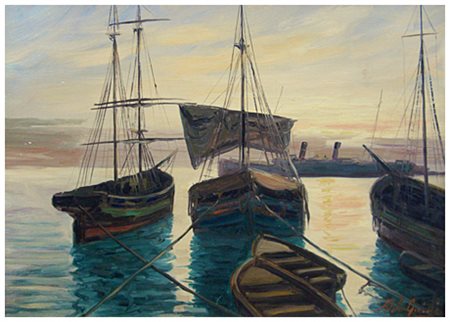 ALDO GUIDI Livorno 1902 – Livorno 1980 Senza titolo Olio su faesite 35 x 50....