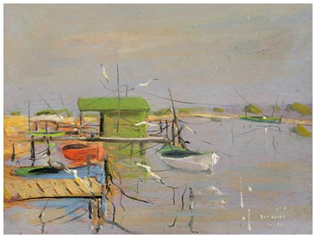 ALDO MAZZI Livorno 1937 Senza titolo Olio su tavola 27 x 35. Firma in b. a d....