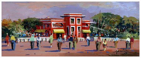 MARIO ROMBOLINI Livorno 1935 Baracchina Rossa Olio su faesite 12 x 30. Firma...