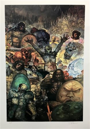 Raffaele Derosa, "Battaglia epica", litografia su carta cm 93x65, nr. 30/50,...