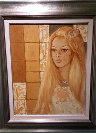 Sandro Lo Cascio, "Volto gentile", olio su tavola cm 50x40, firma in basso a sx