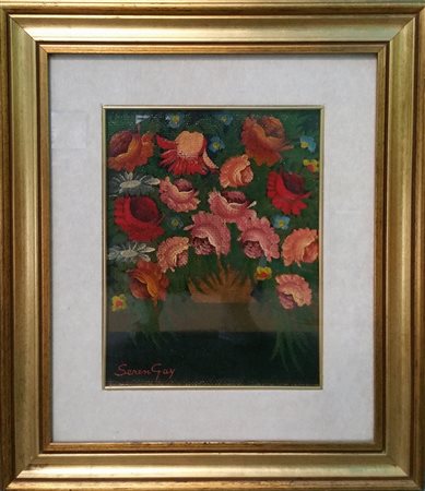 Domenico Seren Gay, "Fiori fiamminghi", olio su tela di juta cm 27x21, firma...
