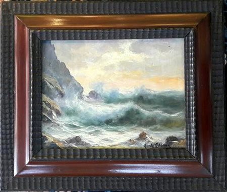 Guido Odierna, "Mareggiata a Capri", olio su cartone telato cm 24x30, cornice...