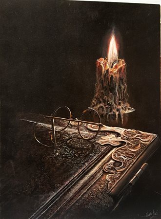 Mauro Pani, "Il segreto", acrilici su cartone telato cm 30x40, firma e anno...