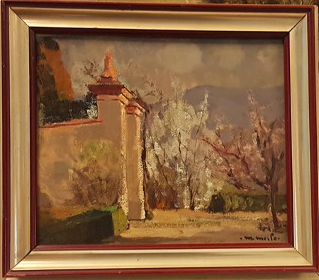 Metello Merlo, "Villa della Regina", olio su cartone cm 25x30, firma in basso...