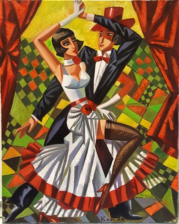 Isaac Kaplan, "Ballando un tango", olio su tela cm 40x50, firma in basso a dx