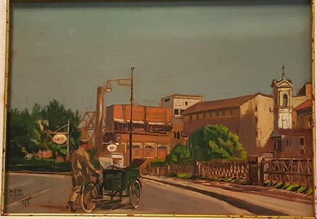 Piero Monti, "Il rigattiere", 1966, olio su tavola cm 25x35, firma e anno in...