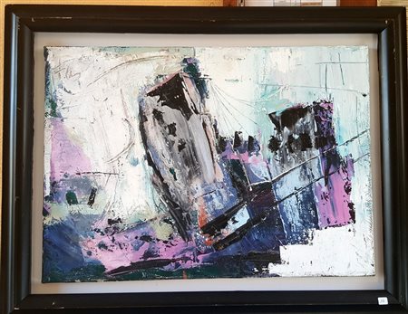 Giorgio Flis, "Composizione", olio su tela cm 50x70, firma in alto a sx