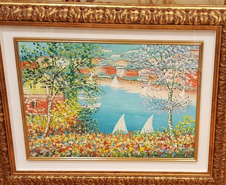 Francesco Grassi, "Portofino", olio su tela cm 50x70, firma in basso a dx