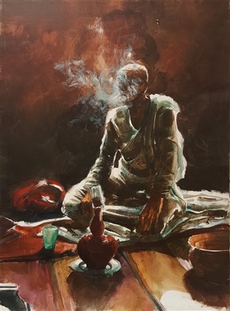 Walter Jervolino, "Lo sciamano", olio su tela cm 80x60, firma in basso a dx