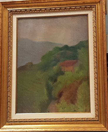 Anonimo, "La casa rossa", olio su tavola cm 50x35