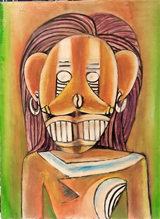 Adama, "Volto tribale", olio su tela cm 80x60, firma in alto a sx