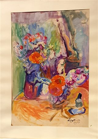 Lea Colliva, "Vaso di fiori", 1953, tecnica mista su cartoncino cm 35x50,...